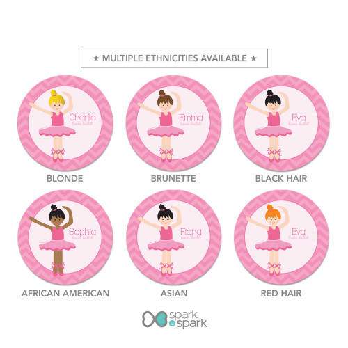 Personalized kids plate with sweet ballerina in pink tutu and ballet shoes featuring the name Charlie