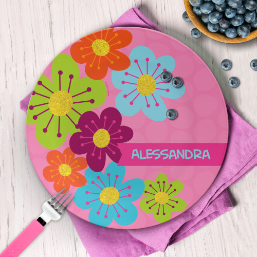 Shiny Bold Flowers Personalized Dishes