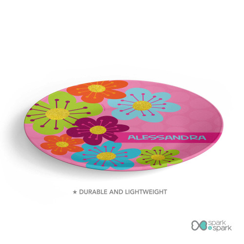 Shiny Bold Flowers Custom Plate for Girls