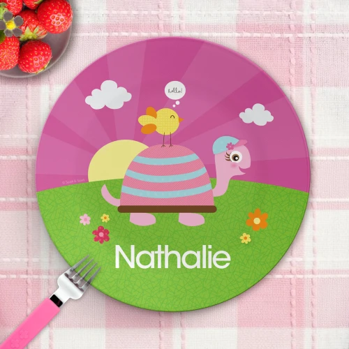 Turtle And Happy Bird Personalized Plates For Kids