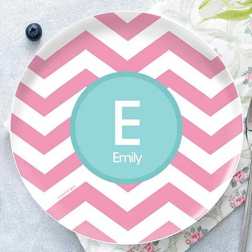 Pink & Aqua Chevron Kids Plates