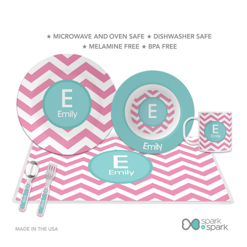 Chevron Pink And Aqua Kids Plates