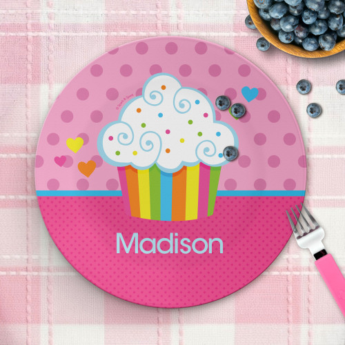 Rainbow Cupcake Personalized Melamine Plates