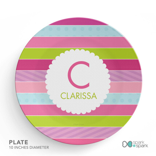 Pastel Stripes Custom Plate for Girls