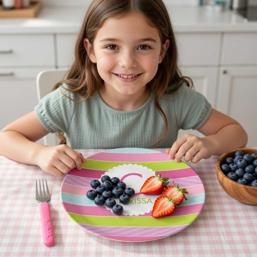 Pastel Stripes Custom Plate for Girls