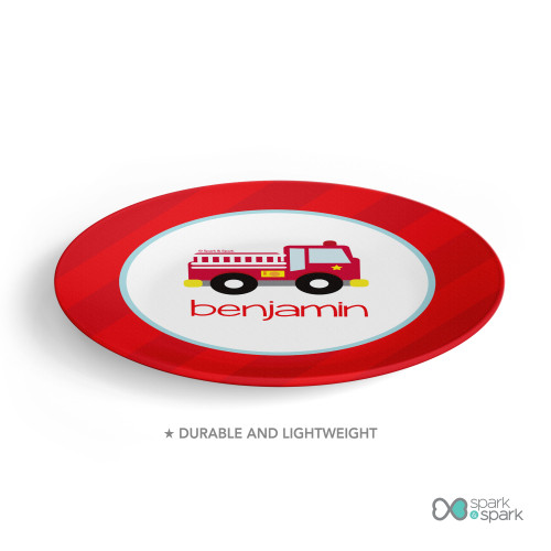 Cute Little Fire Truck Kids Plate