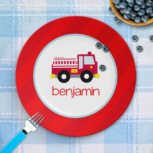 Cute Little Fire Truck Kids Plate