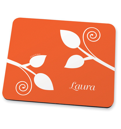 Leaves and Swirls Orange Mouse Pad