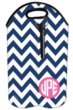Blue and Pink Chevron Wine Tote