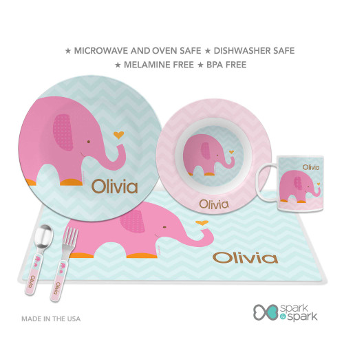 Sweet Pink Elephant Custom Plate for Girls