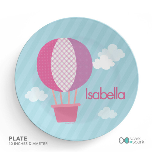 Pink Hot Air Balloon Custom Plate for Girls