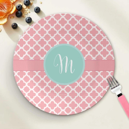 Pretty Pink Quatrefoil Personalized Plates For Kids