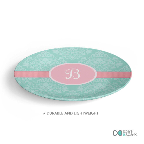 Pretty Blue Damask Custom Plate for Girls