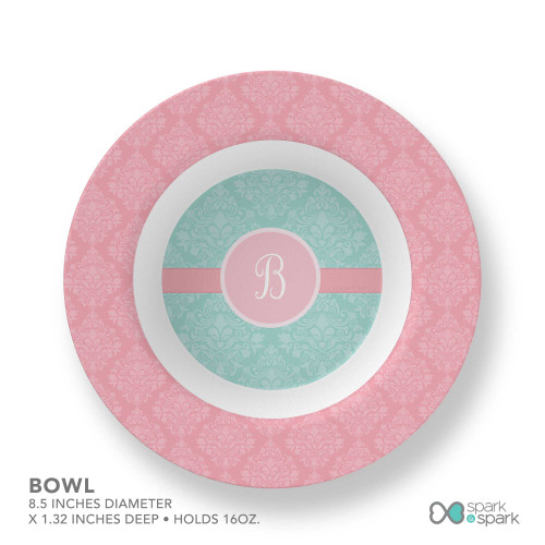 Pretty Blue Damask Custom Plate for Girls