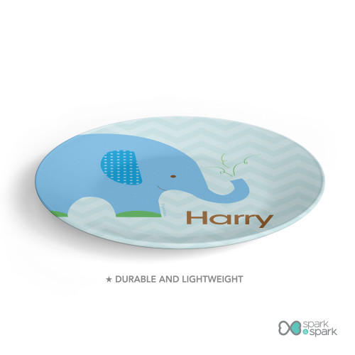 Blue Baby Elephant Kids Plate