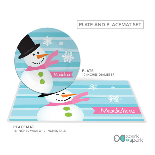 Pink Mr. Snowman Kids Plate