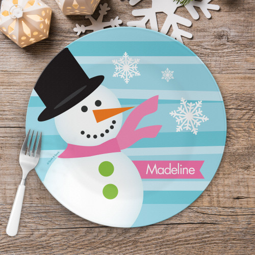 Pink Mr. Snowman Kids Plate