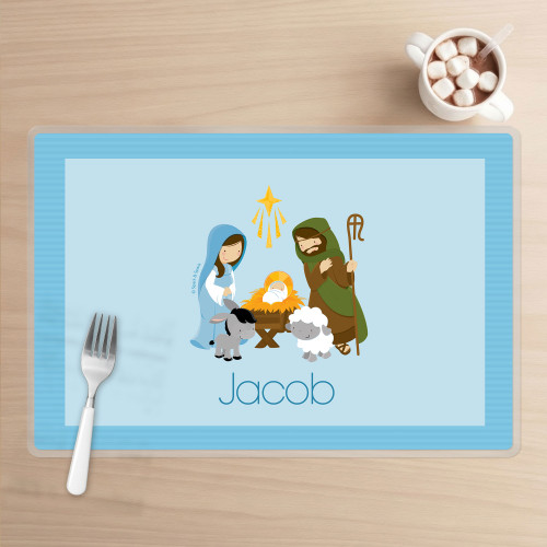 Nativity Set on Blue Kids Plate