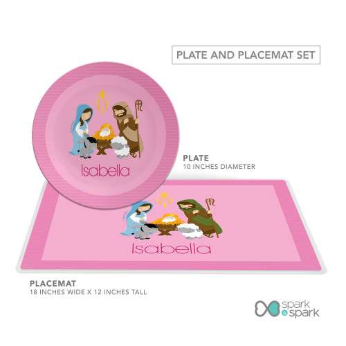 Nativity Set on Pink Kids Plate