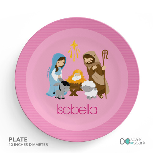 Nativity Set on Pink Kids Plate