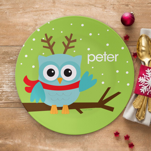 Xmas Baby Blue Owl Kids Plate