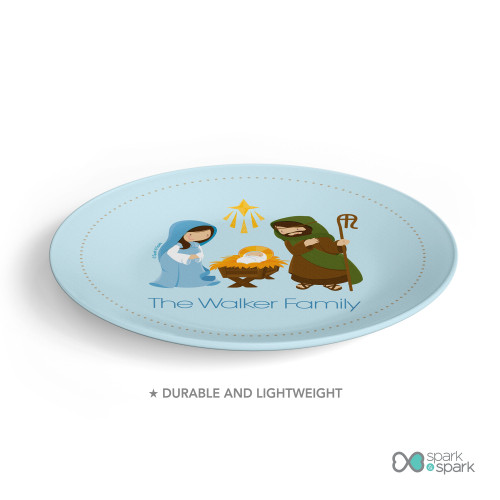 Sweet Blue Nativity Personalized Christmas plates
