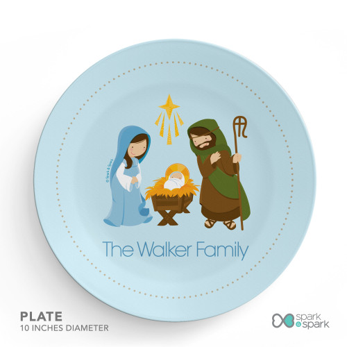 Sweet Blue Nativity Personalized Christmas plates