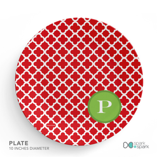 Elegance in Red Quatrefoil Personalized Christmas plate