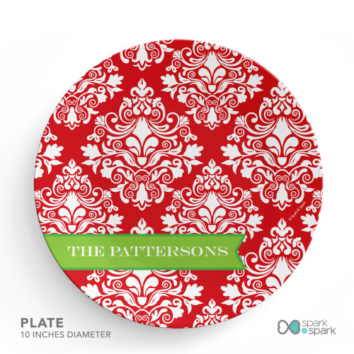 Red Damask Wonder Personalized Christmas plate