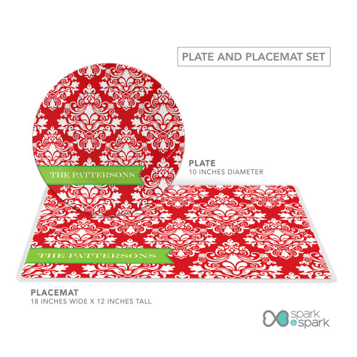 Red Damask Wonder Personalized Christmas plate