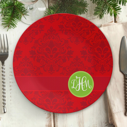 Simply Damask Personalized Christmas plate