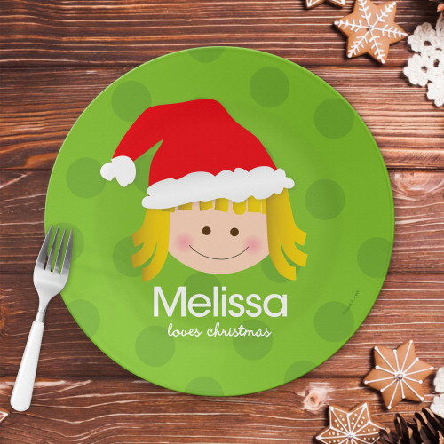 Santa's Hat Girl Kids Plate