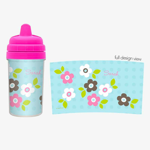 Sippy Cup for Milk with Blue Preppy Flowers