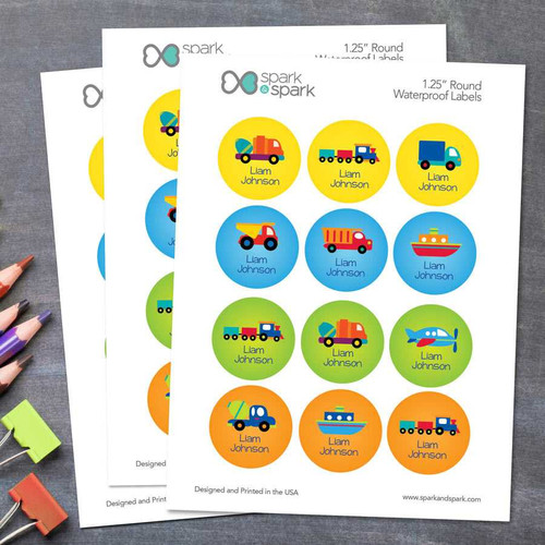 Transportation Waterproof Labels for Kids (Set of 48)