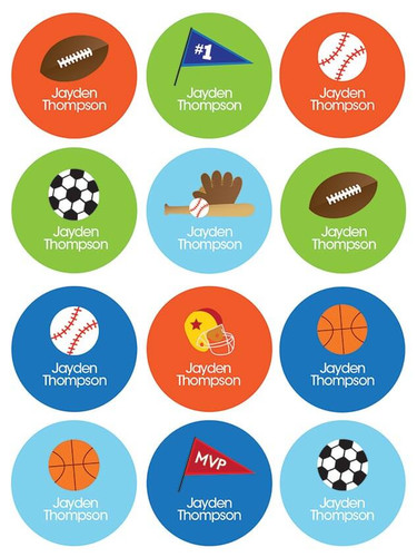Sports Fan Waterproof Labels for Kids (Set of 48)