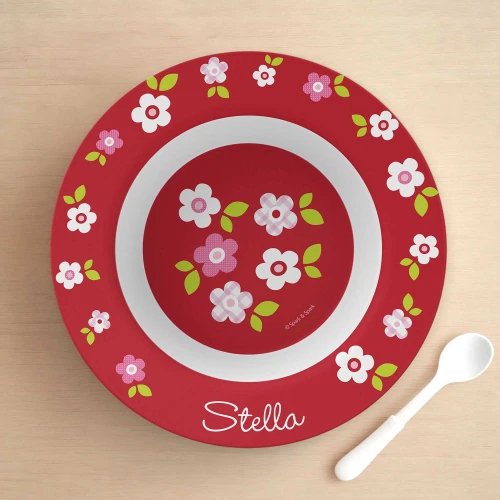Preppy Flowers Red Kids Bowl