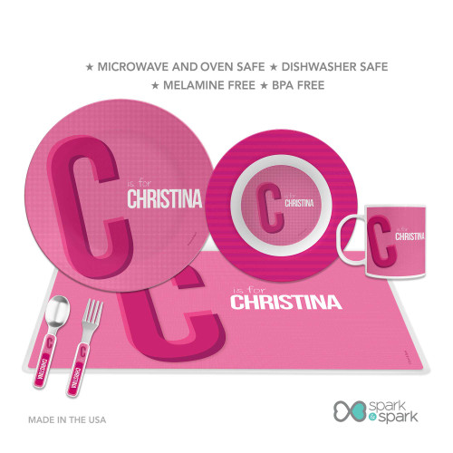 Double Initial Pink Kids Bowl