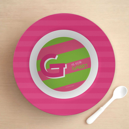 Double Initial Stripes Pink Kids Bowl