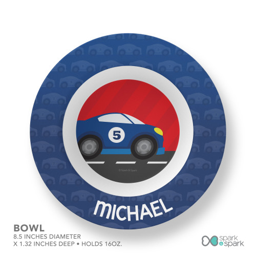 Super Fast Car Personalized Boys Bowl