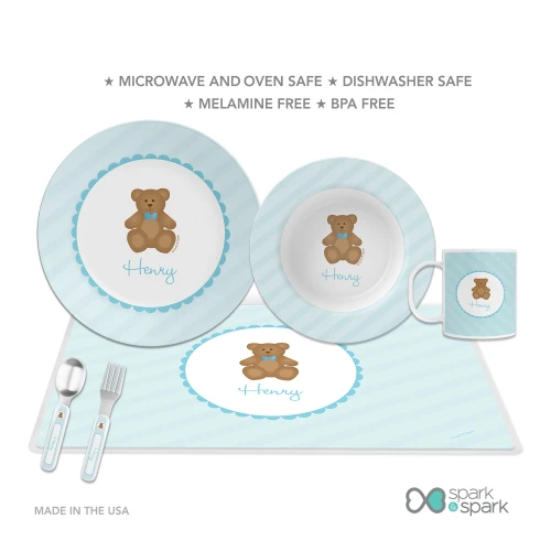 Cute Blue Teddy Bear Kids Plate
