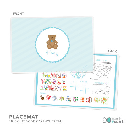 Cute Blue Teddy Bear Kids Plate