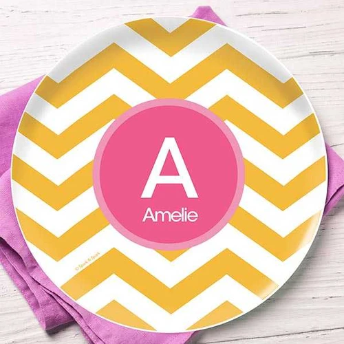 Mustard and Pink Chevron Kids Plate