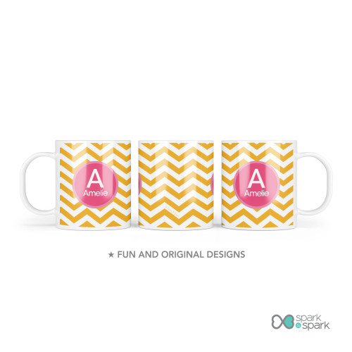 Chevron Mustard and Pink Kids Plate
