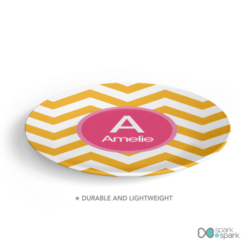 Chevron Mustard and Pink Kids Plate