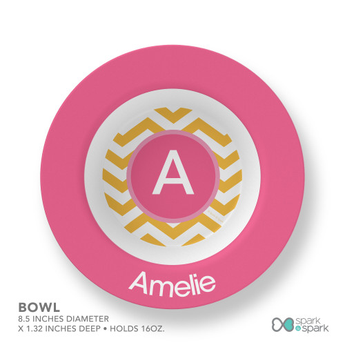 Chevron Mustard and Pink Kids Plate