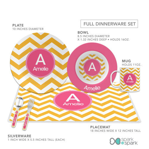Chevron Mustard and Pink Kids Plate