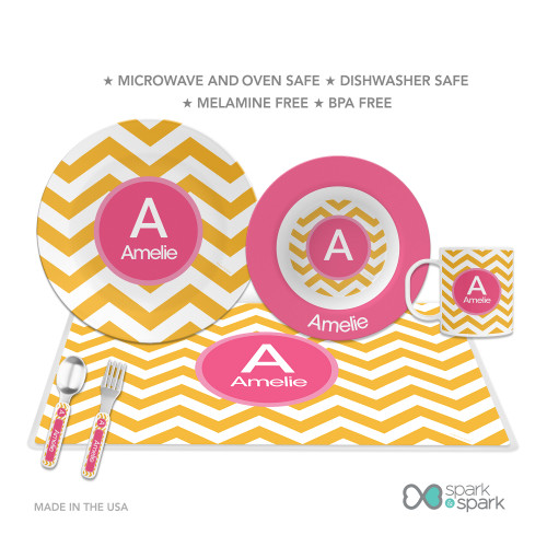 Chevron Mustard and Pink Kids Plate