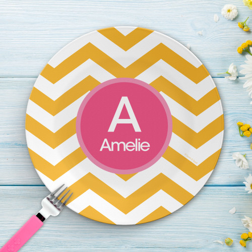 Chevron Mustard and Pink Kids Plate