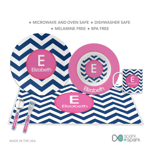 Chevron Blue and Pink Kids Plate