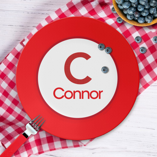 A Linen Red Letter Kids Plate